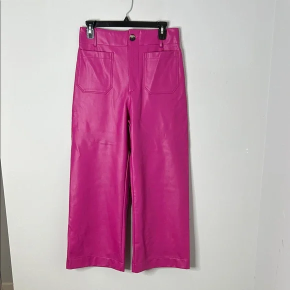 Anthropologie Maeve The Colette Faux Leather Magenta Cropped Wide Leg Pants - Picture 2 of 9